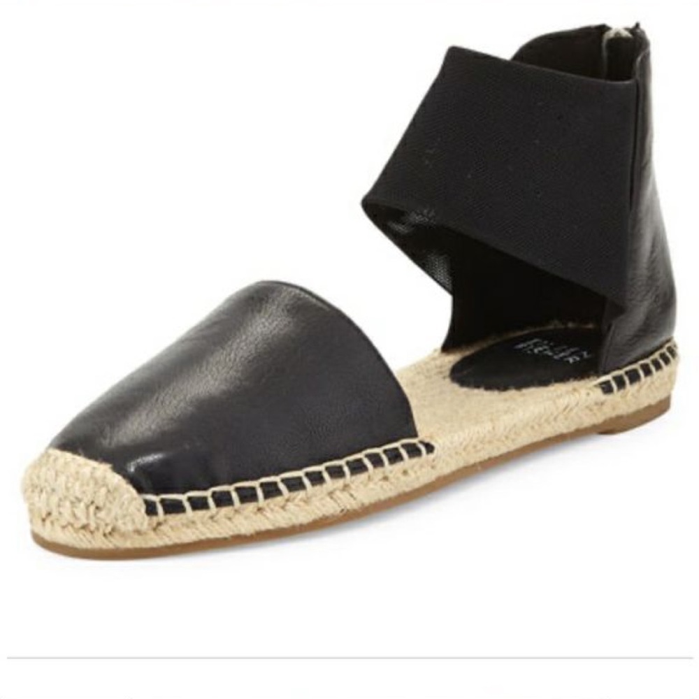 Eileen fisher "Coy" flat espadrille sandals black leather 8.5